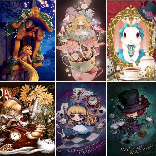5D DIY Diamond Painting Needlework Disney Fairy Tale World Alice Cross Stitch Diamond Embroidery Mosaic Rhinestone Home Decor