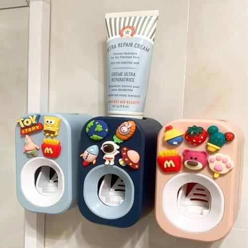 Adhesive automatic toothpaste squeezer set, wall-mounted toothpaste holder, toothbrush rack, wall suction toothpaste squeezer