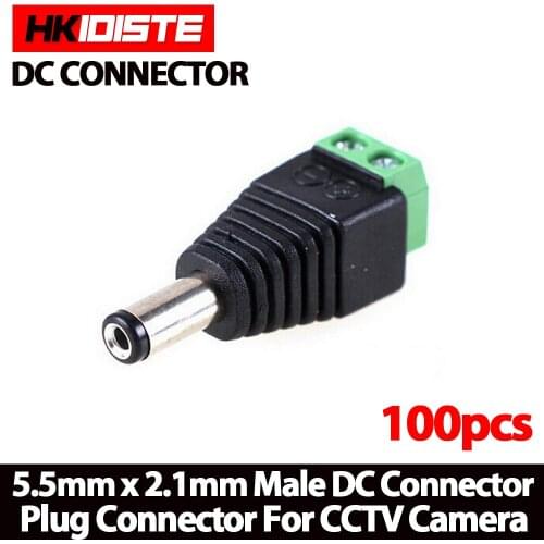 Big sale 100PCS DC Connector CCTV male Plug Adapter Cable UTP Camera Video Balun Connector 5.5 x 2.1mm Free shipping