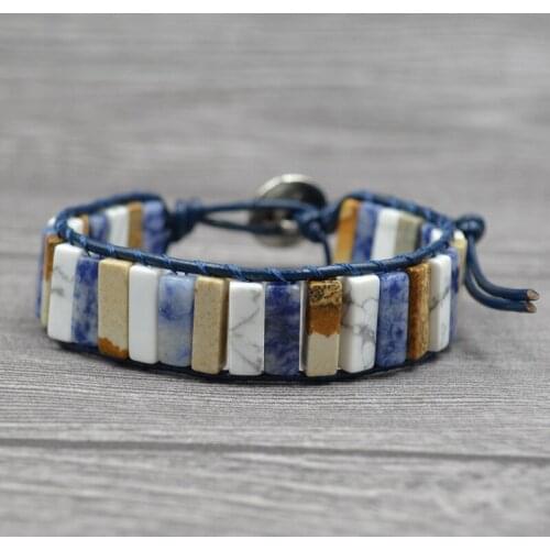 Chakra Natural Stone Bracelet Leather Wrap Natural Tube Beads Bracelet Women Mens Jewelry Bracelet