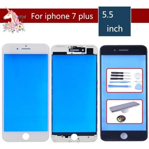 For iPhone 7 PLUS Touch Screen Digitizer Lens Front glass LCD panel with frame bezel for iphone7p LCD External GLASS Replacement