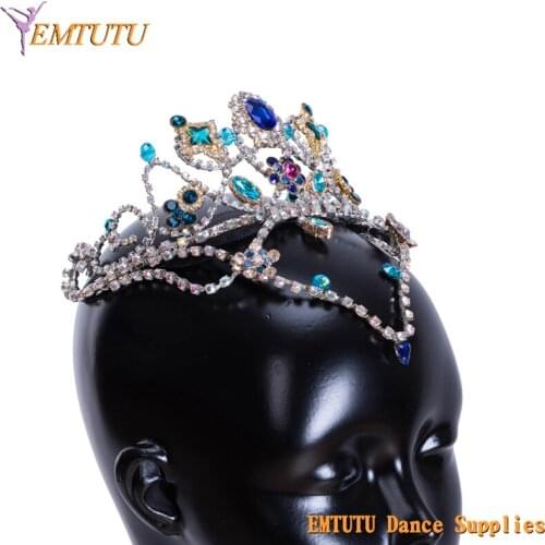 Women Girls Professional Ballet Performance Ballet Head Wear Blue Silver Handmade Ballet Headdress YAGP Concert Ballet Tiara