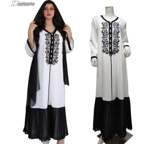Elegant Women Muslim Hijab Abaya Ramadan EID Dress Dubai Embroidery Party Gown Arab Jilbab Robe Turkish Caftan Female Longuette