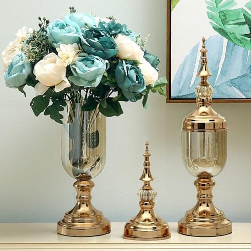 European Table Vase Living Room Luxury Vintage Household Gold Vase Terrarium Glass Wohnzimmer Deko Home Decoration ED50HP