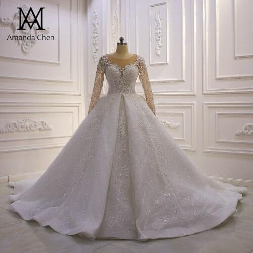 Customized Long Sleeve Lace Appliqued Beading Wedding dress