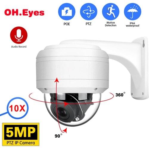 4K 8MP 5X Dome POE PTZ IP Camera Optical Zoom 2.7-13.5mm with Audio Outdoor IP66 Weatherproof IR 35m Onvif H.265 P2P View 5MP