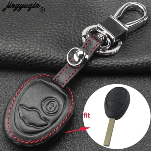 Jingyuqin 2 Buttons Leather Remote Car Key Case Cover Holder For BMW Mini Cooper S R50 R53 Protector