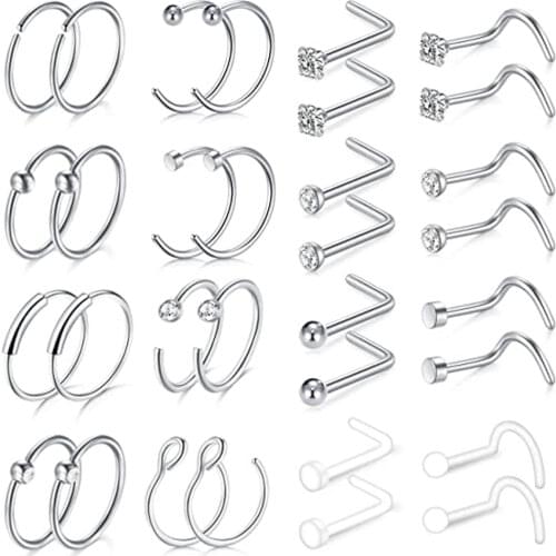Nose Rings Hoop Surgical Stainless Steel Nose Rings Studs Screw L-Shaped Nose Stud Tragus Cartilage Helix Earrings Hoop Nose