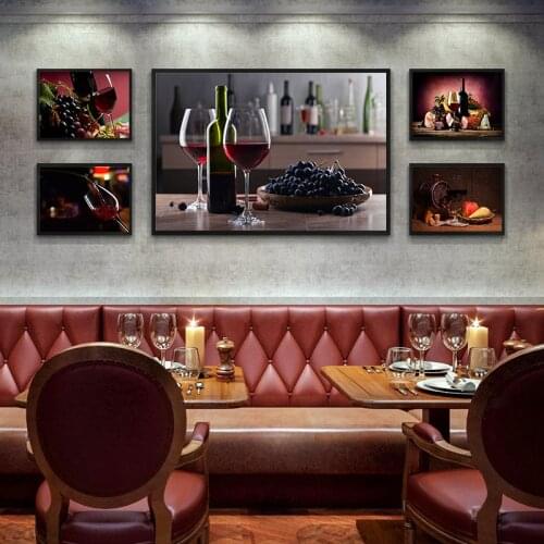 Collection of Wine Still Life Red and White Grape Garnet Glass Barrel Canvas Painting Prints Poster Kitchen Diningroom Wall Art