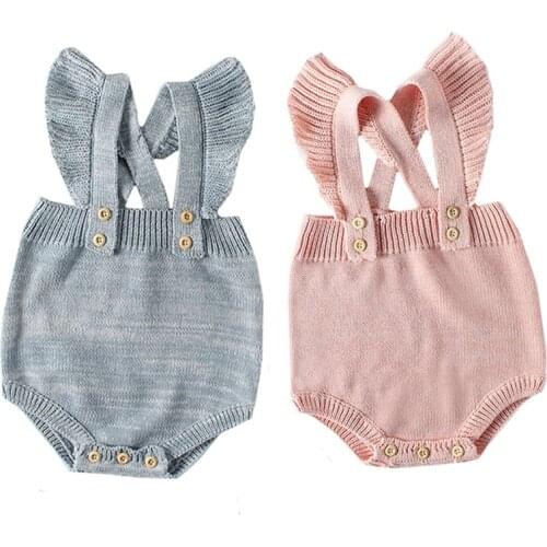 Newborn Boys Girls Romper Baby Knitted Rompers Ruffle Sleeveless Jumpsuit One-piece Outfits Baby Clothes Jumpsuit 0-24months