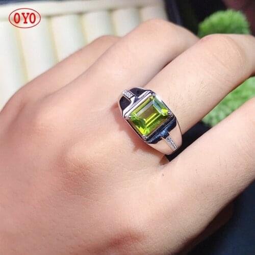 100% 925 sterling silver with natural peridot mens ring new