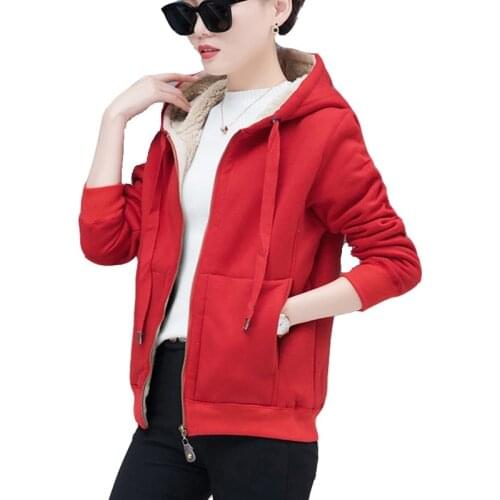 Fall/winter New Lamb Cashmere Plus Velvet Thick Loose Ladies Hoodie Solid Color Zipper Warm Women Top Pocket Straight Sweatshirt