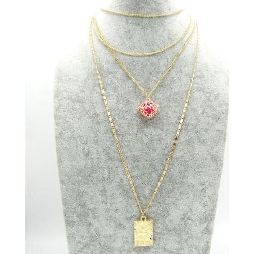 New Arrival Hollowed DIY Heart Locket Cage Girl`s Multi Rows Short Chain Choker Neckace Oil Diffuser Necklace