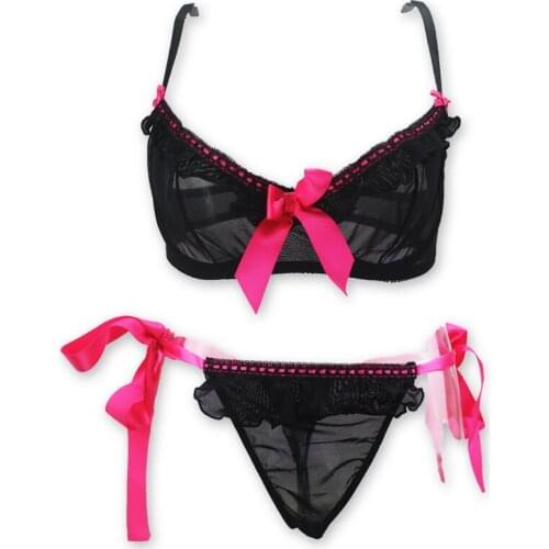 New fashion lace gauze sexy bra brief 2pcs set for women/female/girl/lady, latest vogue lace-up underwears sexy lingeries