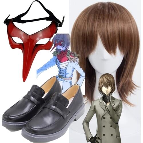 Persona 5 Goro Akechi Cosplay shoes Crow Men Short Linen Straight Anime Cosplay Wig Heat Resistant Synthetic Wigs Halloween prop