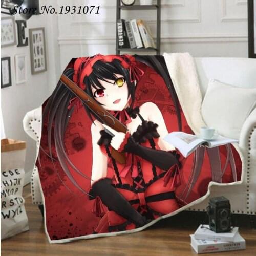 Anime Tokisaki Kurumi 3D Printed Fleece Blanket for Beds Thick Quilt Fashion Bedspread Sherpa Throw Blanket Adults Kids 08