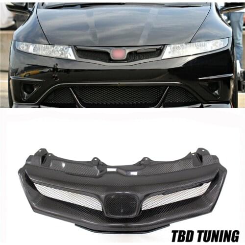 For Honda Civic FN FK FN2 TYPE R 2006 2007 - 2012 Real Carbon Fiber & Glass Fiber (Unpaited) Front Grille Mu-gen Style