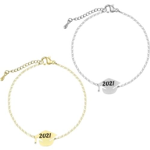 2021 Graduation Season Gifts Stainless Steel Dr Hat Charm Bracelet For Best Friends Minimalist Jewelry For Friends Classmates
