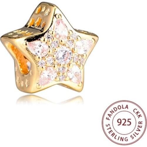 Genuine 925 Sterling Silver Shine Star Crystal Charms Beads for Jewelry Making Fits Original Bracelet berloques