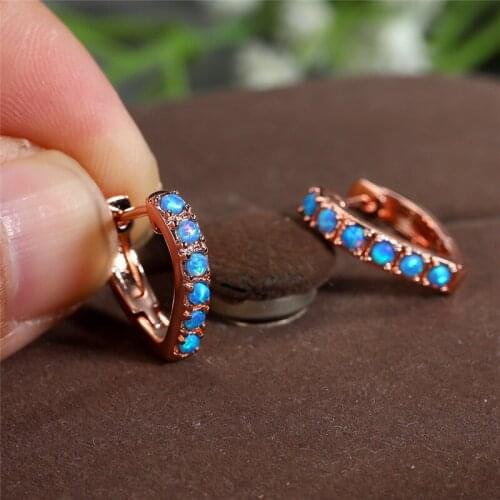 Luxury Female White Blue Opal Earrings Rose Gold Silver Color Clip Earrings Vintage Love Heart Small Wedding Earrings For Women