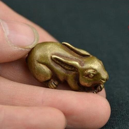 Collectable Chinese Brass Carved Animal Zodiac Rabbit Exquisite Small Statues