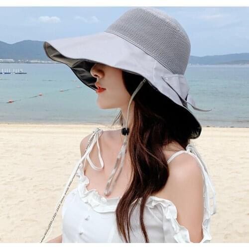 Simple foldable wide-brimmed floppy disk womens net top sun hat sun hat sun hat beach women summer hat anti-ultraviolet travel