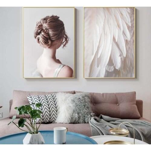 Nordic Fashion Women Posters And Prints Guitar Feather Field Wall Art Canvas Painting Scandinavian Style Living Room Home Decor