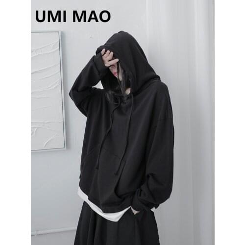 UMI MAO Yoji Yamamoto Wind Niche Hooded Black Sweater Fake Two Irregular Dark Loose Deconstructed Design Sense Tops Y2k Goth