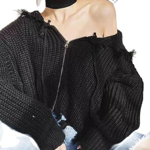 Loose Women Sweater Jacket Coat Tassel Long Sleeve Hooded Autumn Winter knitting Sweater Short Jacket