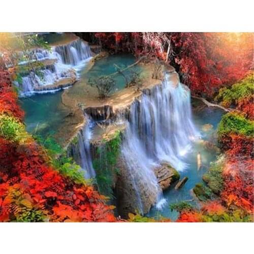 Waterfall Landscape Printed Fabric 11CT Cross-Stitch Complete Kit DIY Embroidery DMC Threads Handiwork Sewing Needle