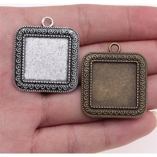 WYSIWYG 4pcs 20mm Inner Size Vintage Antique Bronze Antique Silver Color Square Shape Cameo Cabochon Base Setting