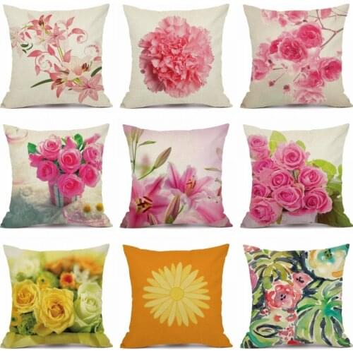 XUNYU Beautiful Flower Cushion Cover Linen Throw Pillow Cover Car Home Decorative Pillowcase KQ011