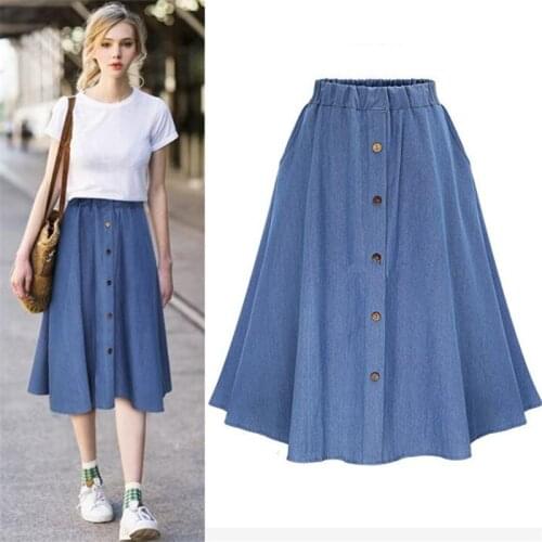 Woman summer long denim skirt 2020 new preppy style fashion casual high waist skirt maxi size M-7XL loose female jean skirt