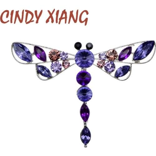 CINDY XIANG Colorful Rhinestone Dragonfly Brooches For Women 2 Colors Available Insect Pin Large Cute Pin Fashion Jewelry Gift