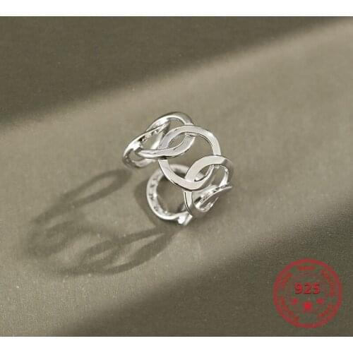 100% 925 Sterling Silver Ring Simple Fashion Korea INS Trend Style Hollow Design Women Open ring Suitable for Daily Wear