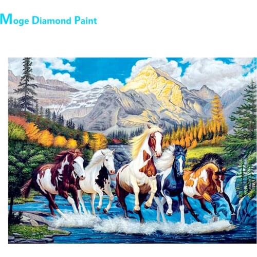 Animal Horse Diamond Painting Valley Snow Mountain River Round Full Drill Nouveaute DIY Mosaic Embroidery Cross Stitch Scenic