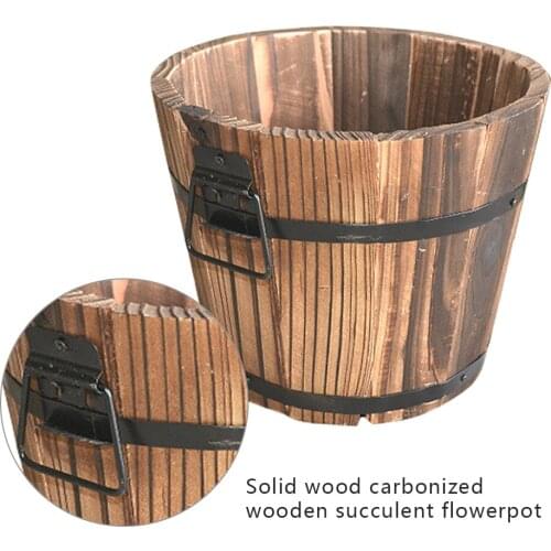 2pc Wooden Barrel Flower Pot Flat Edge Garden Decor Succulent Plants Flower Barrels Decorations, Medium