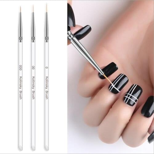 3pcs/set Nail Art Liner Pen Crystal Acrylic Thin Liner Drawing Pen Painting Stripes Flower 2 side Nail Art Manicure Tools C113