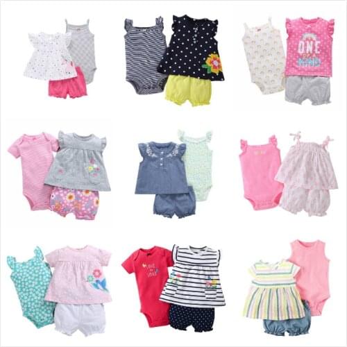 3Pcs Sets Newborn Infant Baby Girl Clothing 2019 Summer Cotton Quality Baby Girls T-Shirt+Bodysuit+Shorts Bebe Kid Girls Outfits