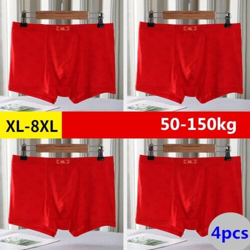 4PCS men Chinese style panties mens red underwear boxer shorts fat plus size L- 8XL 150kg modal oversize mens underpants pants