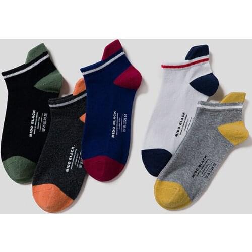 5Pairs/Lot New Design Mens Socks Combed Cotton Comfy Ankle Socks Striped Mid Crew Male Socks High Stretch Letter Short Socks