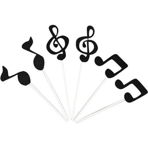 6 pcs Gold Black Music Notes Cupcake Topper Theme Cartoon Paper Flag Party Birthday Party Kids Decorations Supplies
