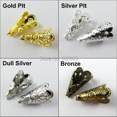 70Pcs=1Lot ! ) Free Shipping Jewelry Finding 9x16MM Hollow Bead End Cap Cone Gold Silver Bronze Nickel Plated No.BC07