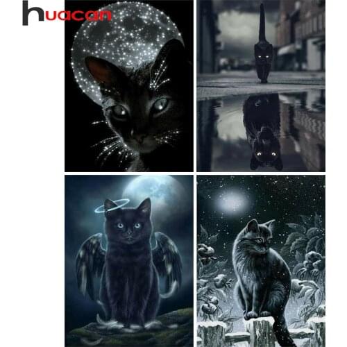 Huacan 5d Diamond Painting Black Cat Embroidery Cross Stitch Animal Mosaic Home Decor Diamond Art