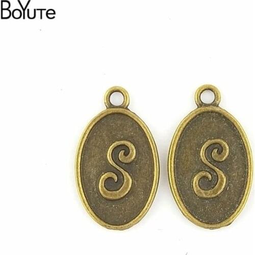 BoYuTe (50 Pieces/Lot) 17*11MM Vintage Antique Bronze Oval Plate Alphabet S Alloy Material Diy Pendant Charms for Jewelry Making