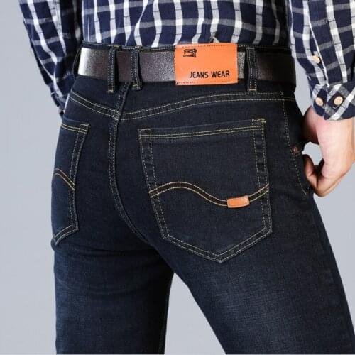 Classic MenS Plus Size Blue Black Jeans Korean Business Casual Stretch Loose Oversized Denim Trousers Male Fashion Brand Pants