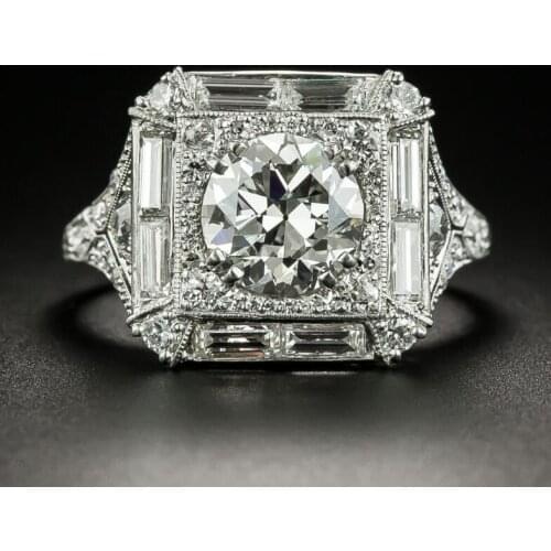 Hainon Luxury Sparkly Big Stone Zircon Silver Color Ring For Women Engagement Wedding Shiny Ring Party Jewelry Fashion Female