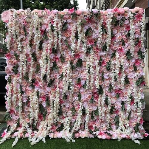3D Roil Artificial Flower Wall With Fabric Mix Colors Rose And Wisterias Lily Fake Flowers Gypsophila With Event GY874