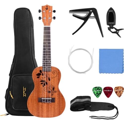 Jaoques 23 Inch Concert Ukulele Kit 4 String Acoustic Beginner Hawai Ukelele Uke Wood Pattern Carved Top Engineered Wood