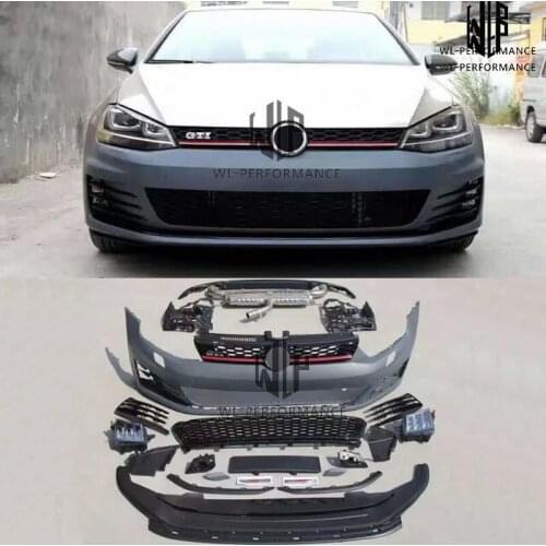 Golf 7 Car body kits PP unpainted Front bumper Rear bumper lip with exhaust Side skirts For Volkswagen GOLF7 GTI style Body kit